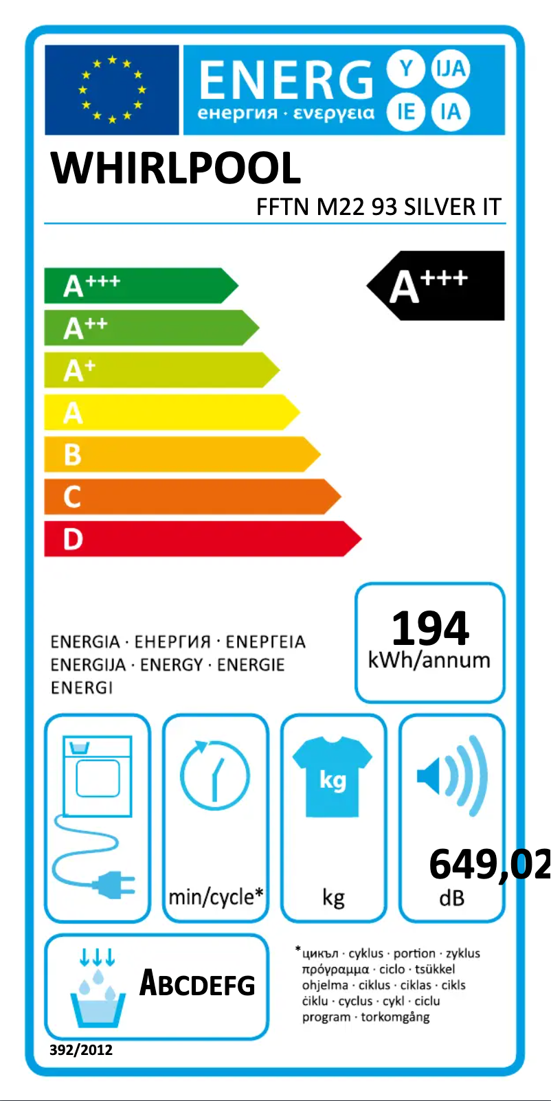 Page 1 of the manual User Manual Whirlpool FFTN M22 93 SILVER IT