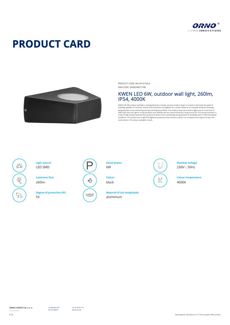 First page image of the manual for AD-OP-6192L4