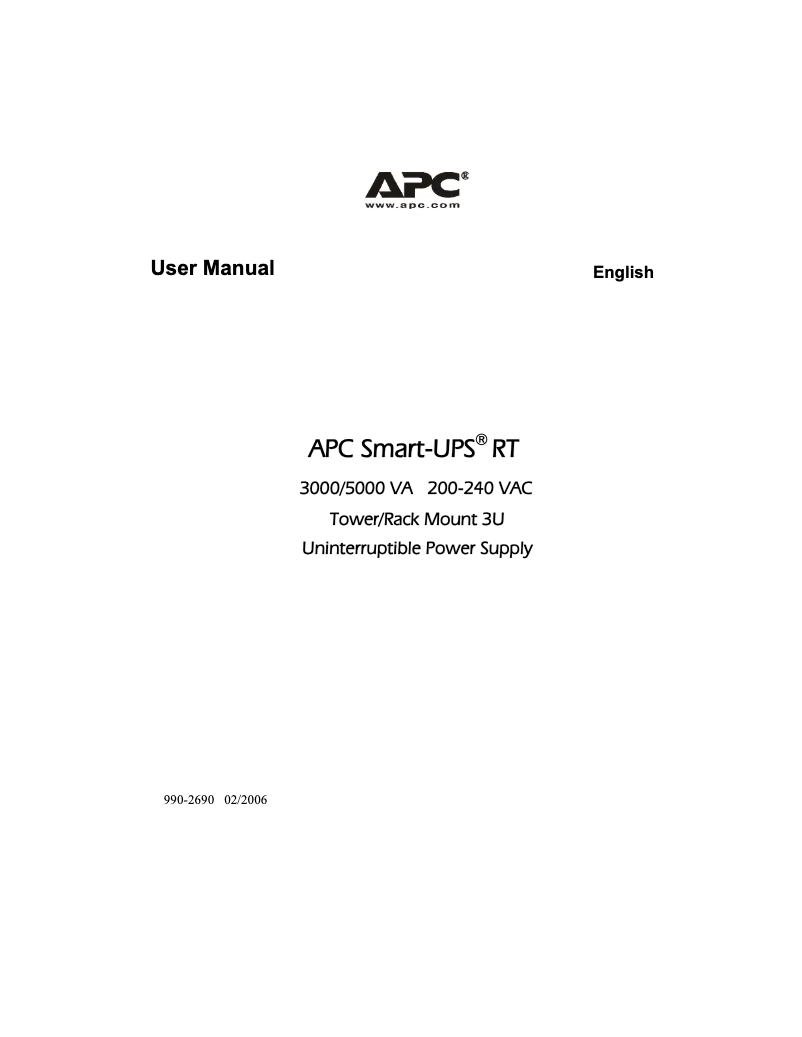 Page 1 of the manual User Manual APC Smart UPS RT