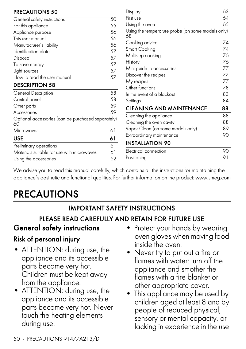 Page 1 of the manual User Manual Smeg SO4104M2PB3