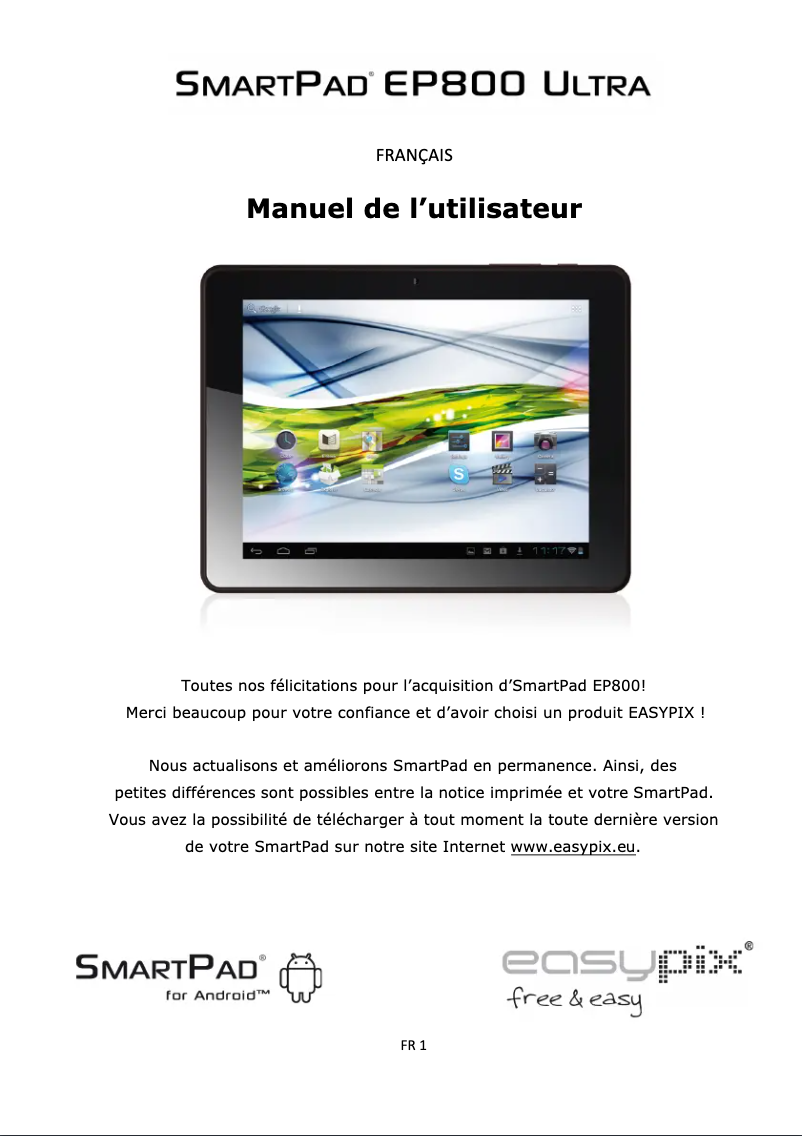 First page image of the manual for SmartPad EP800 Ultra