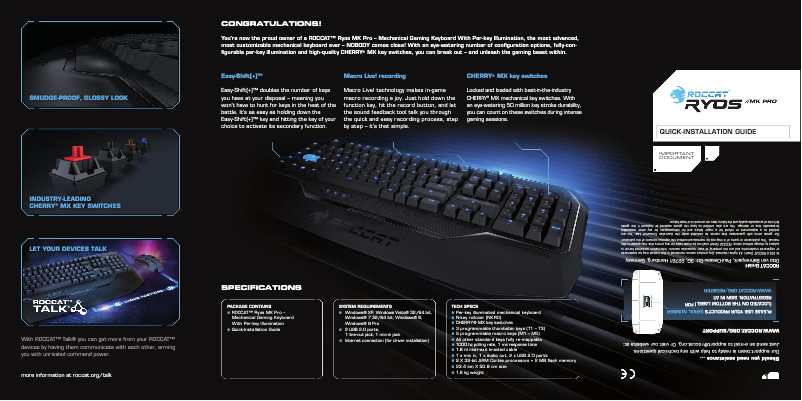 First page image of the manual for Ryos MK Pro