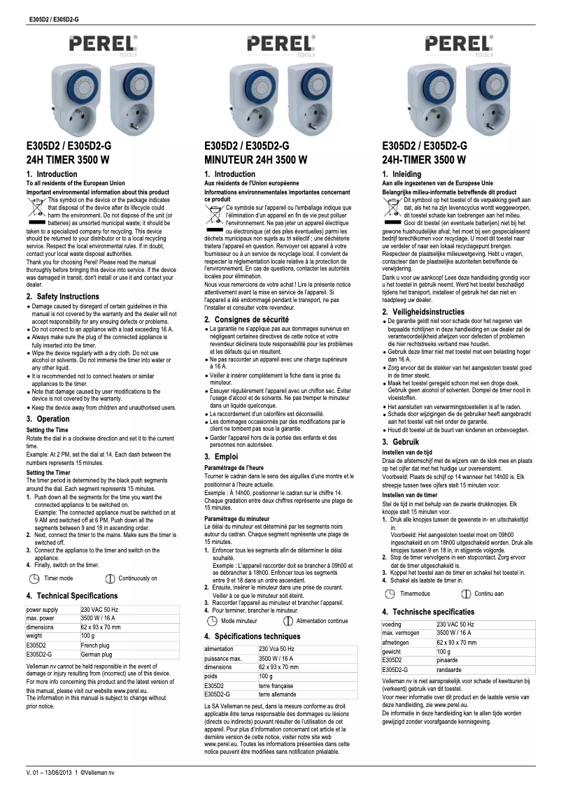 Page 1 of the manual User Manual Perel E305D2