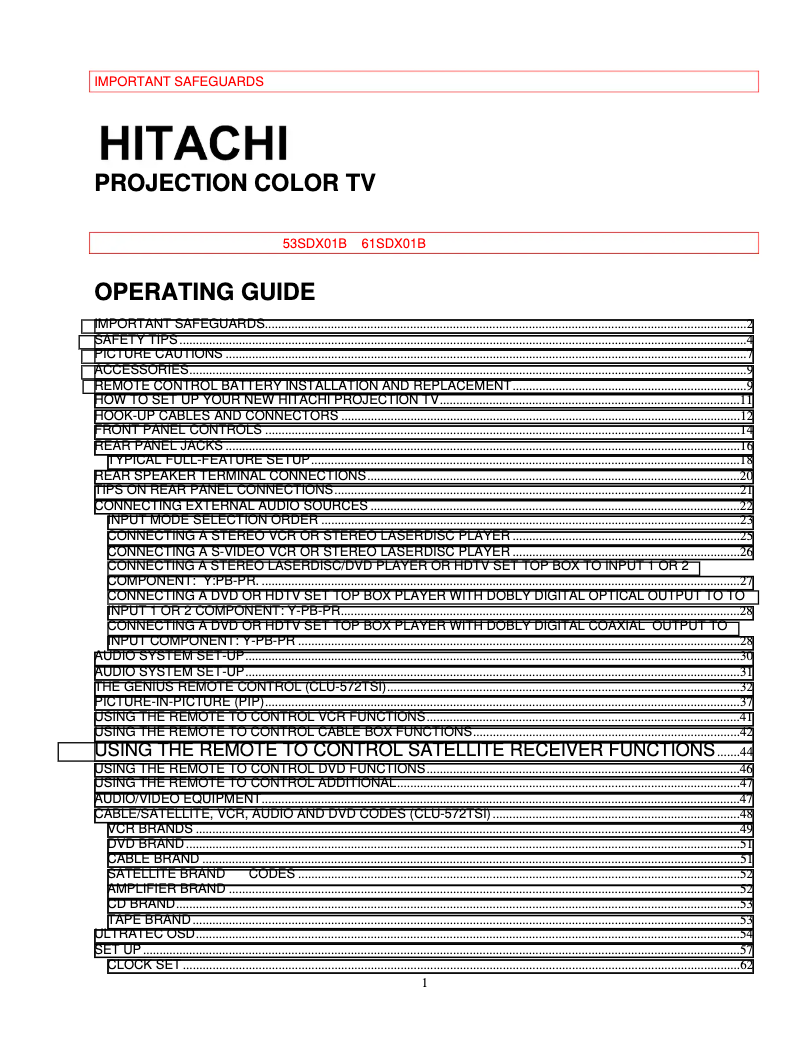 Page 1 of the manual User Manual Hitachi 53SDX01B