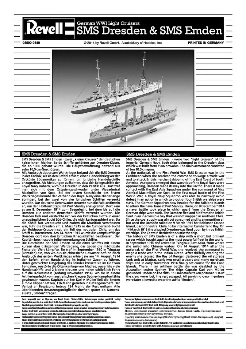 First page image of the manual for German WWI Light Cruisers SMS Dresden & SMS Emden
