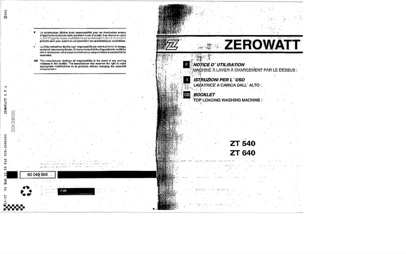 First page image of the manual for ZT 640