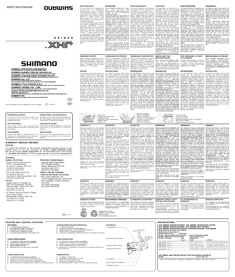 Page 1 of the manual User Manual Shimano JHX 2000F