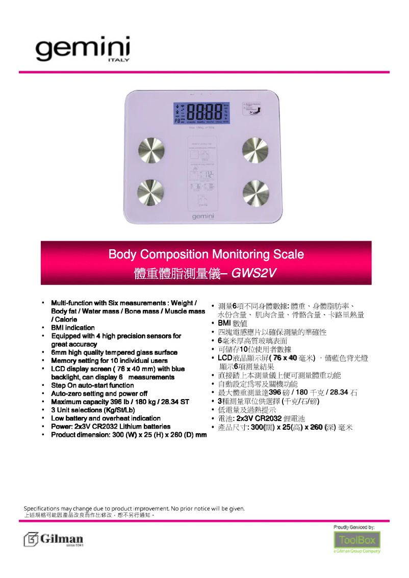 Page 1 of the manual User Manual Gemini GWS2V