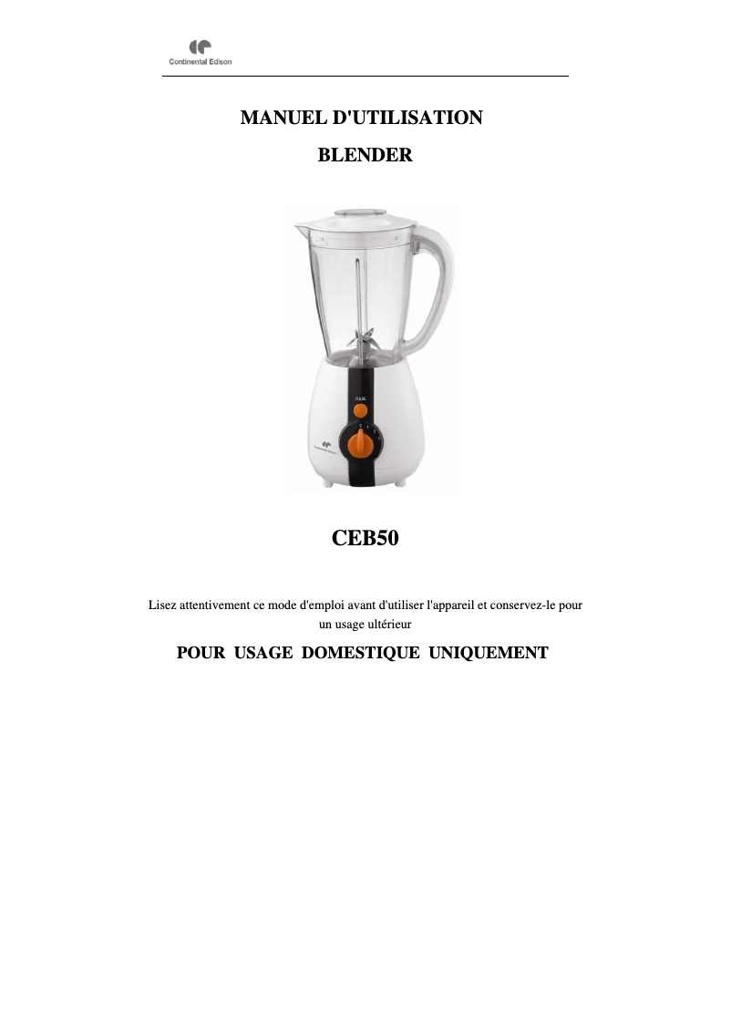 Page 1 of the manual User Manual Continental Edison CEB50