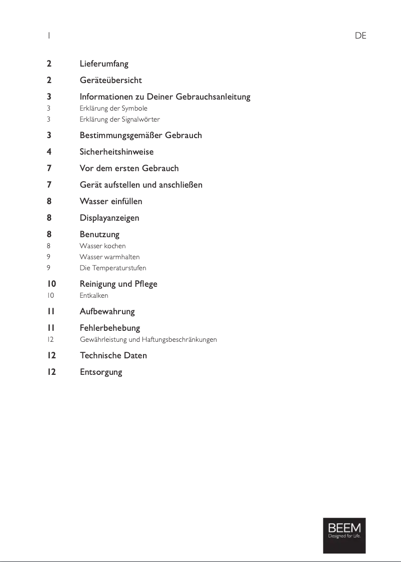 Page 1 de la notice Manuel utilisateur BEEM Tea Switch