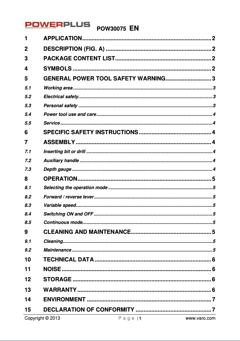 Page 1 of the manual User Manual PowerPlus POW30075