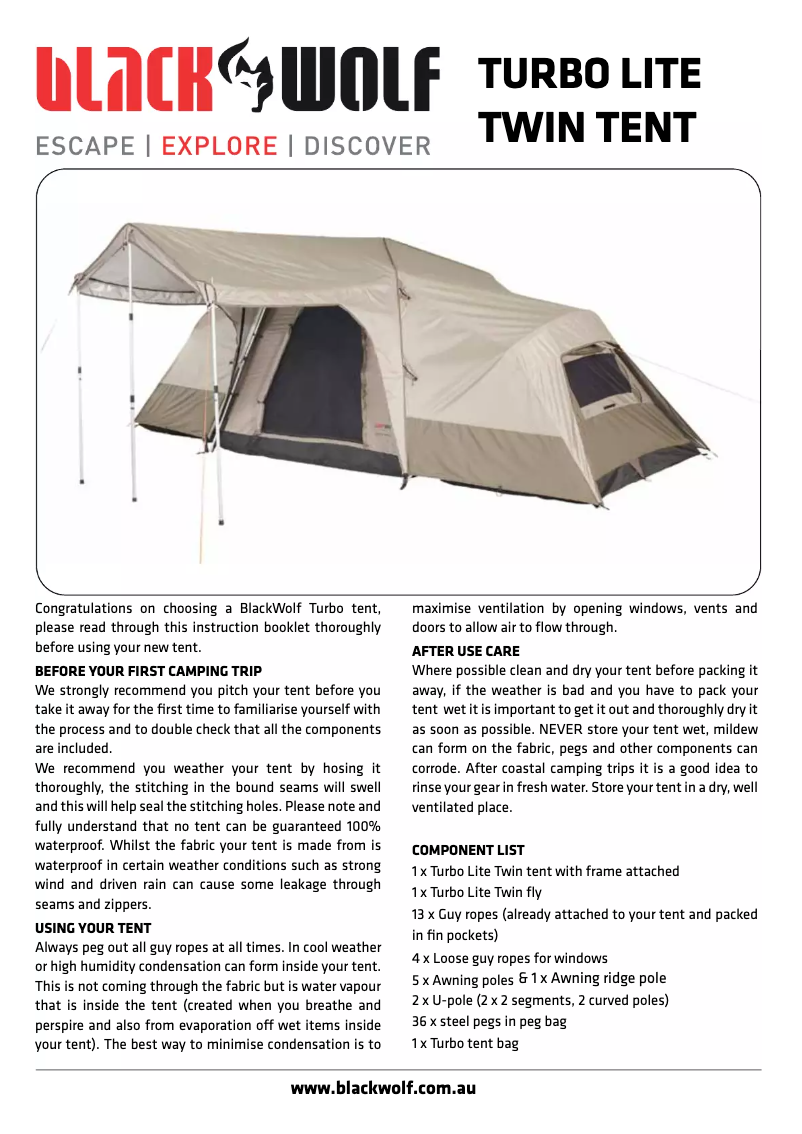 First page image of the manual for Turbo Lite Twin 240