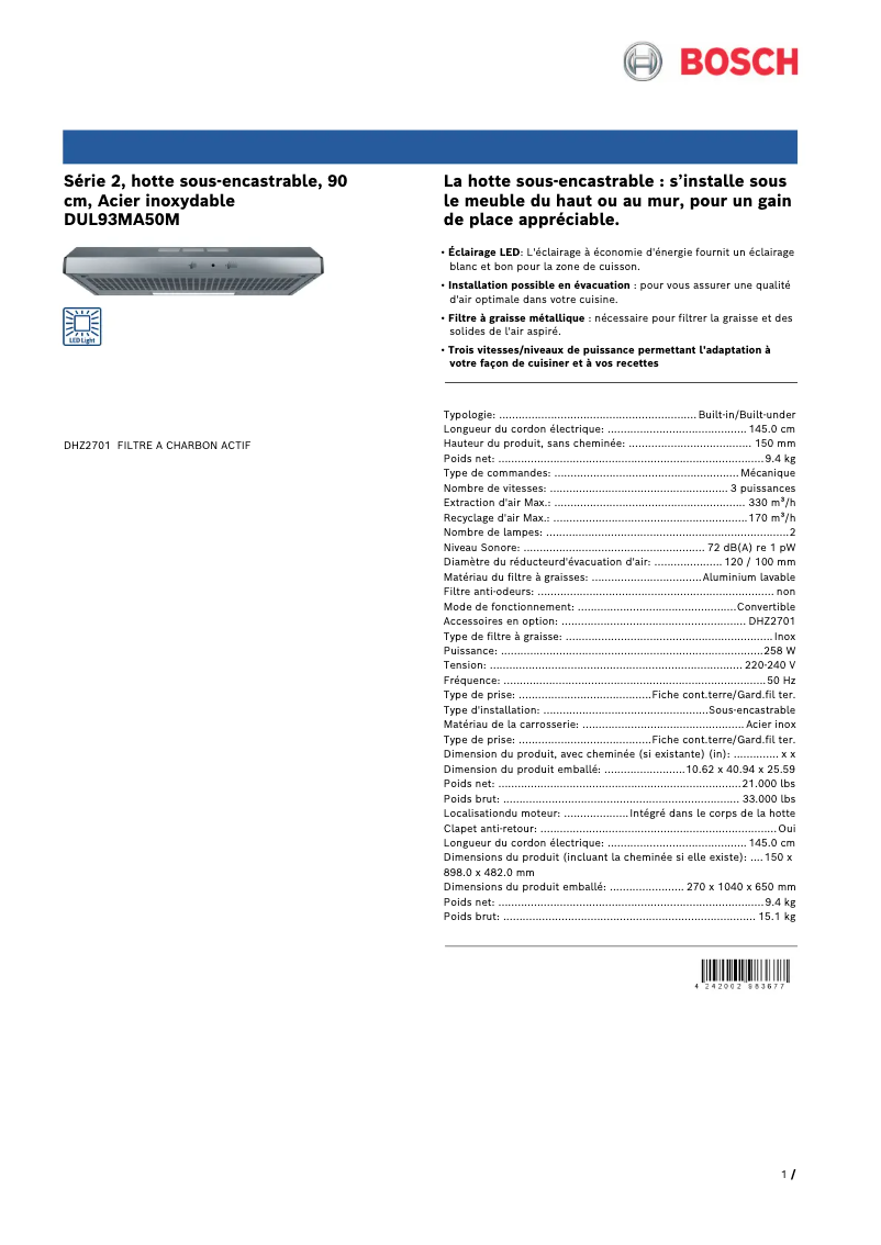 First page image of the manual for DUL93MA50M