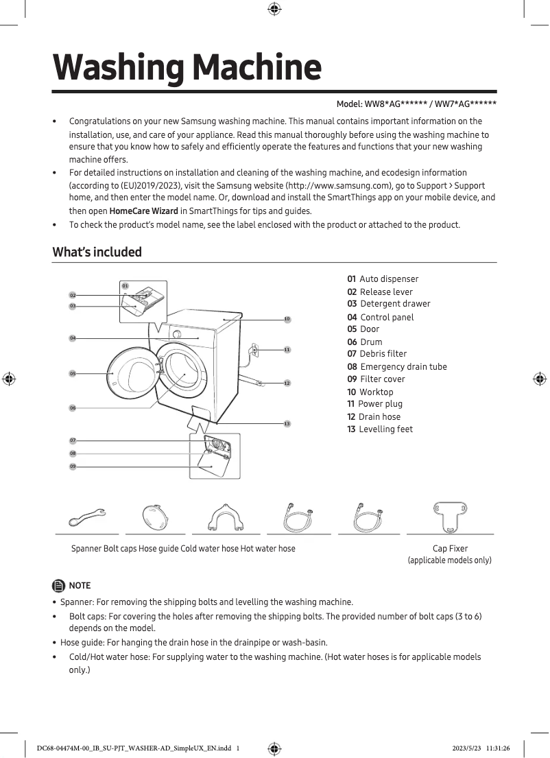 First page image of the manual for WW80AG6L28BB