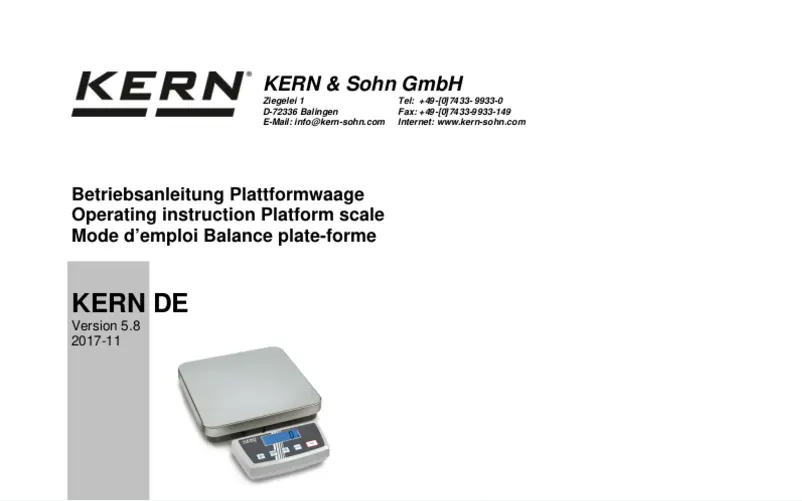 Page 1 of the manual User Manual Kern DE 150K20DL