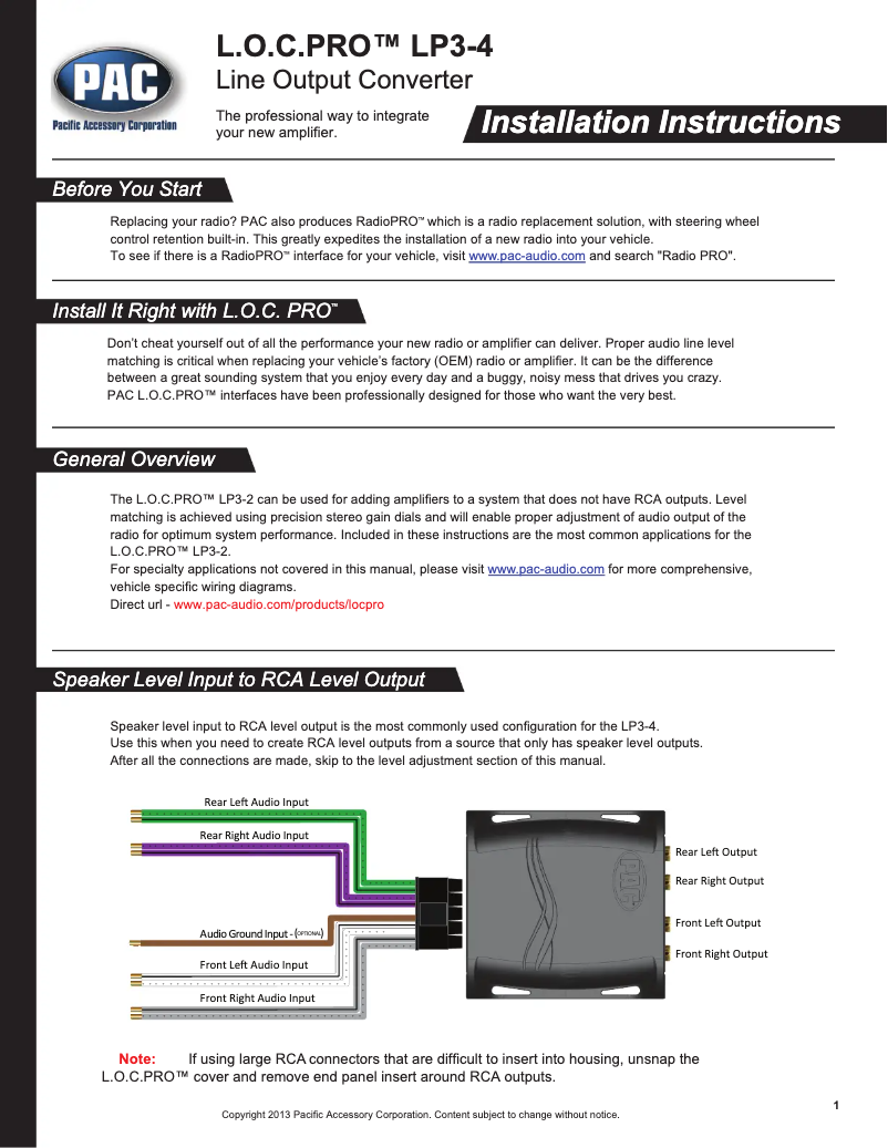 First page image of the manual for LP3-4