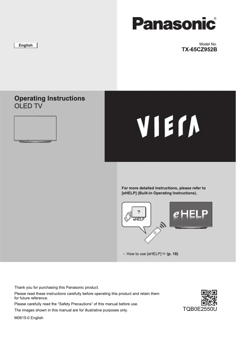 First page image of the manual for TX-65CZ952B