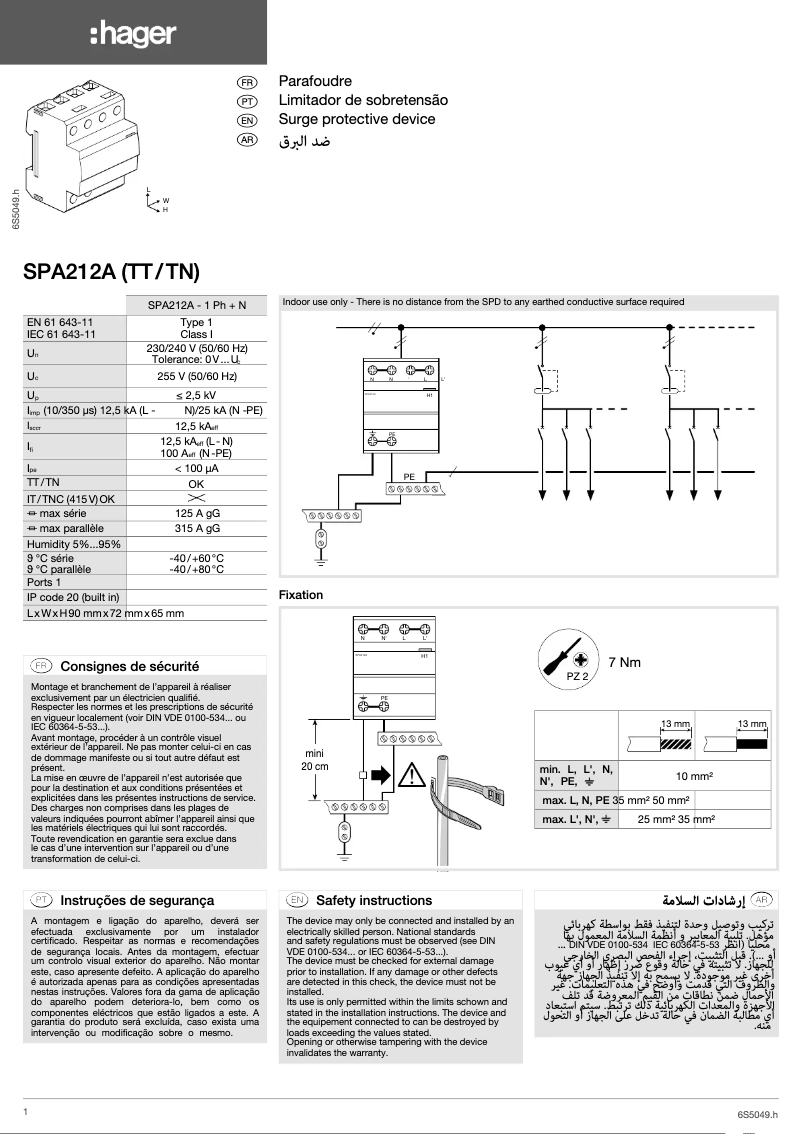 Page 1 of the manual User Manual Hager SPA212A