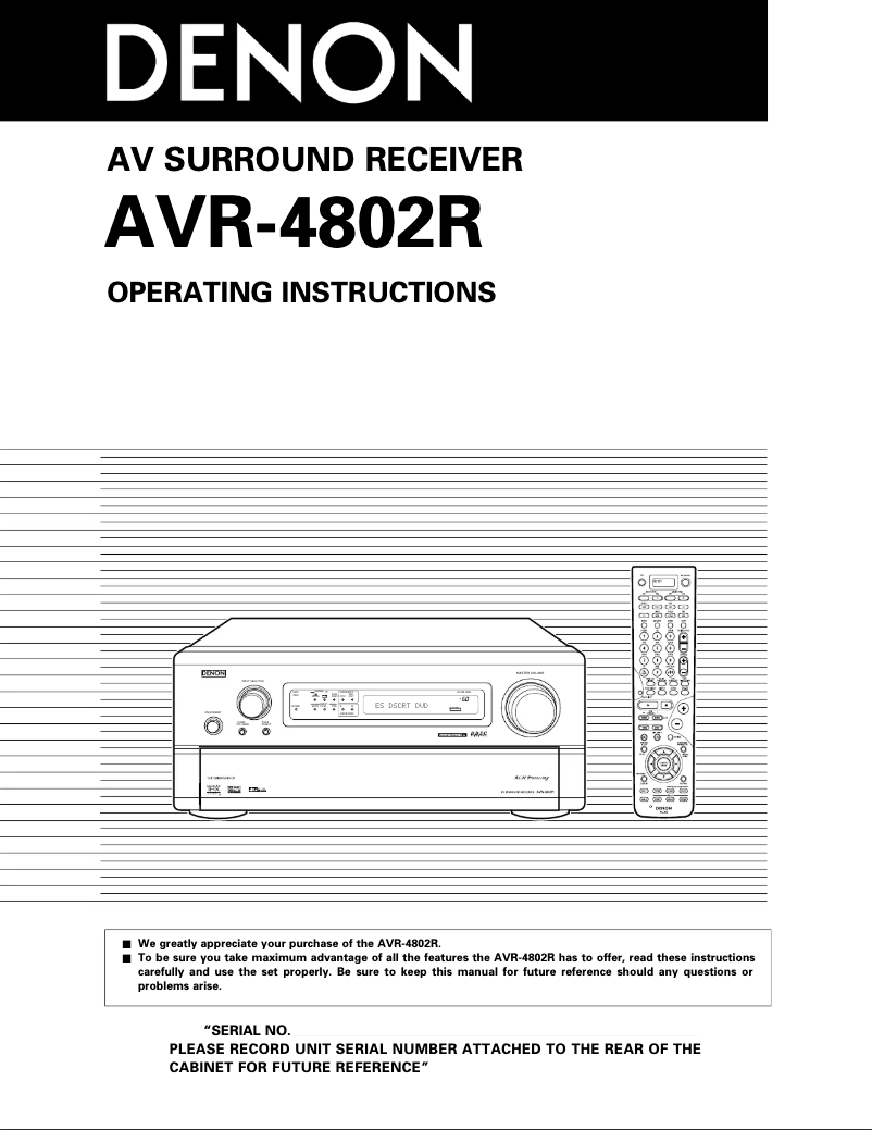 First page image of the manual for AVR-4802R