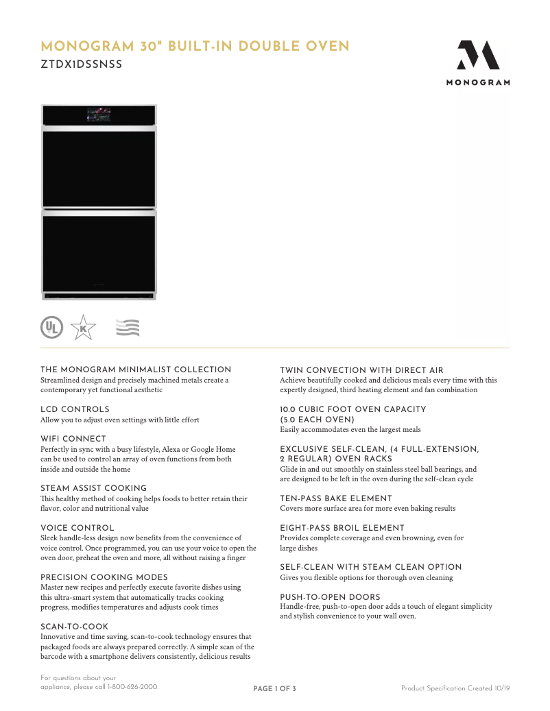 Page 1 of the manual Technical Sheet Monogram ZTDX1DSSN