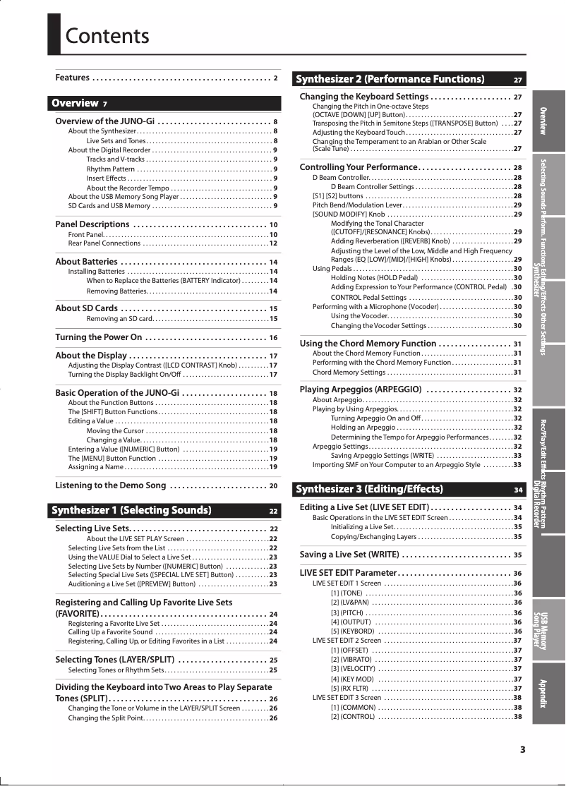 Page 1 of the manual User Manual Roland Juno-Gi