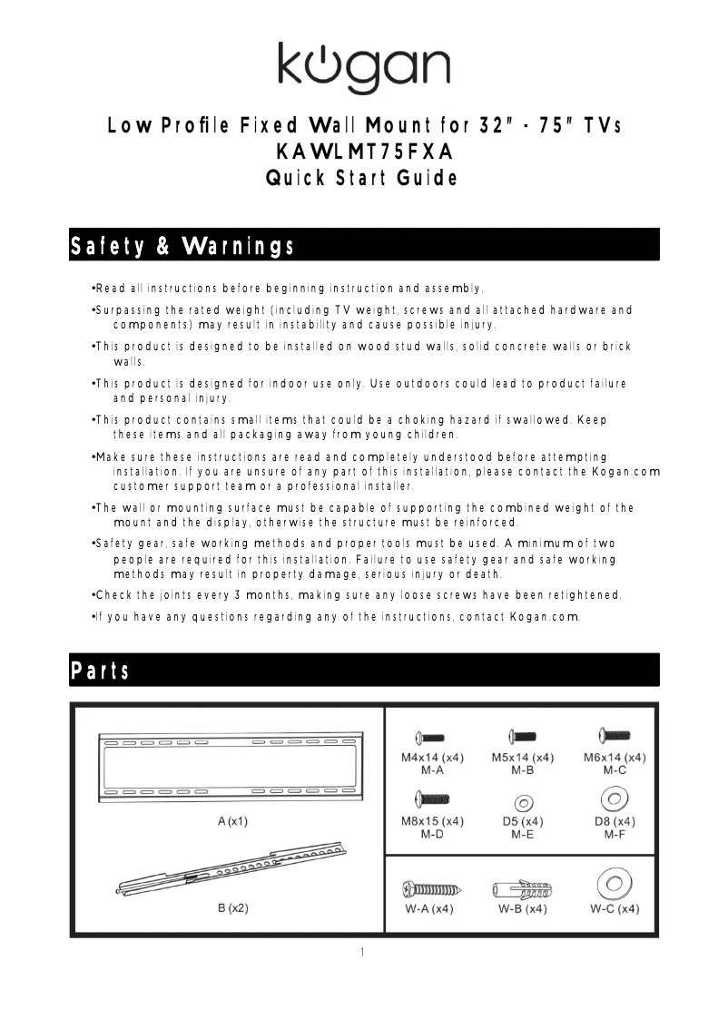 Page 1 of the manual User Manual Kogan KAWLMT75FXA