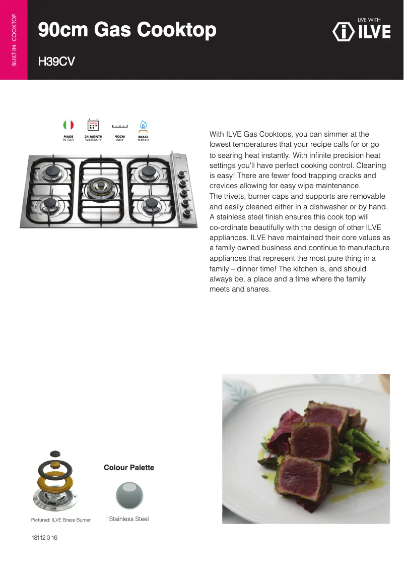 Page 1 of the manual Technical Sheet Ilve H39CV/I