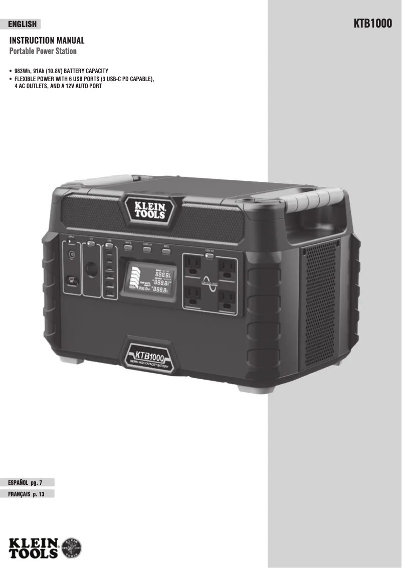 Page 1 of the manual User Manual Klein Tools KTB1000