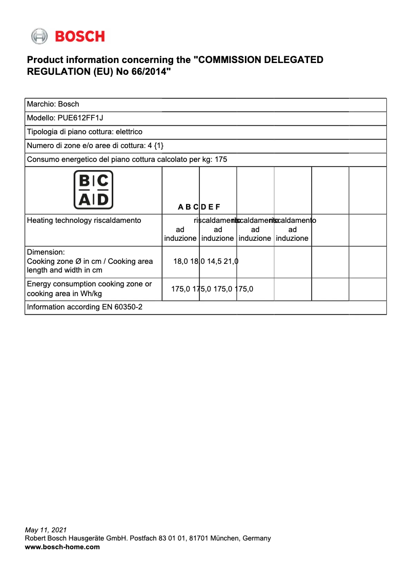 First page image of the manual for PUE612FF1J