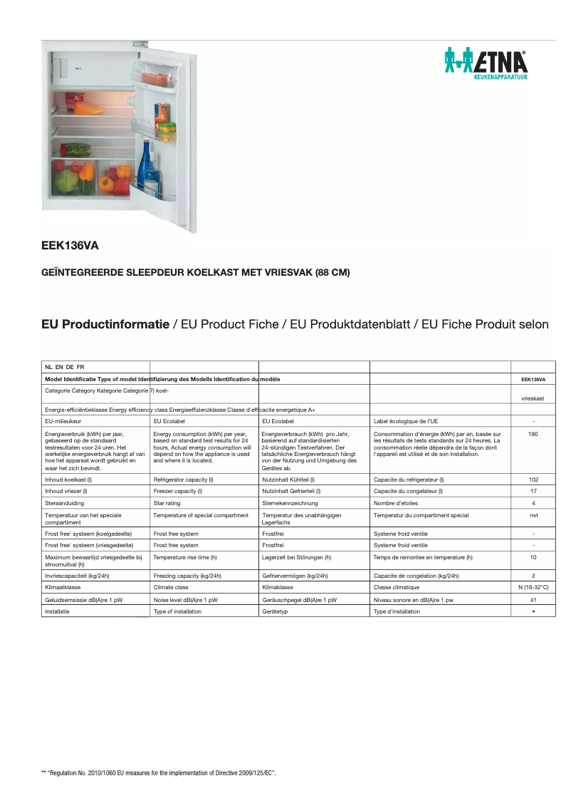 First page image of the manual for EEK136VA