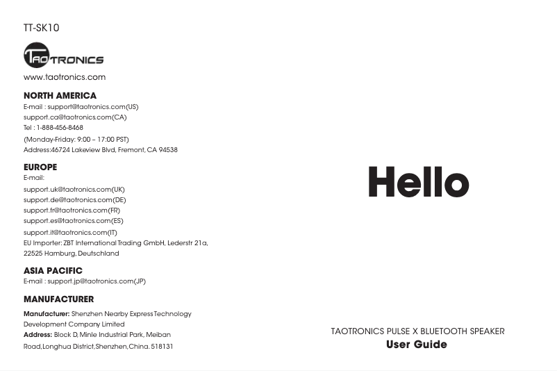 First page image of the manual for Pulse X TT-SK10