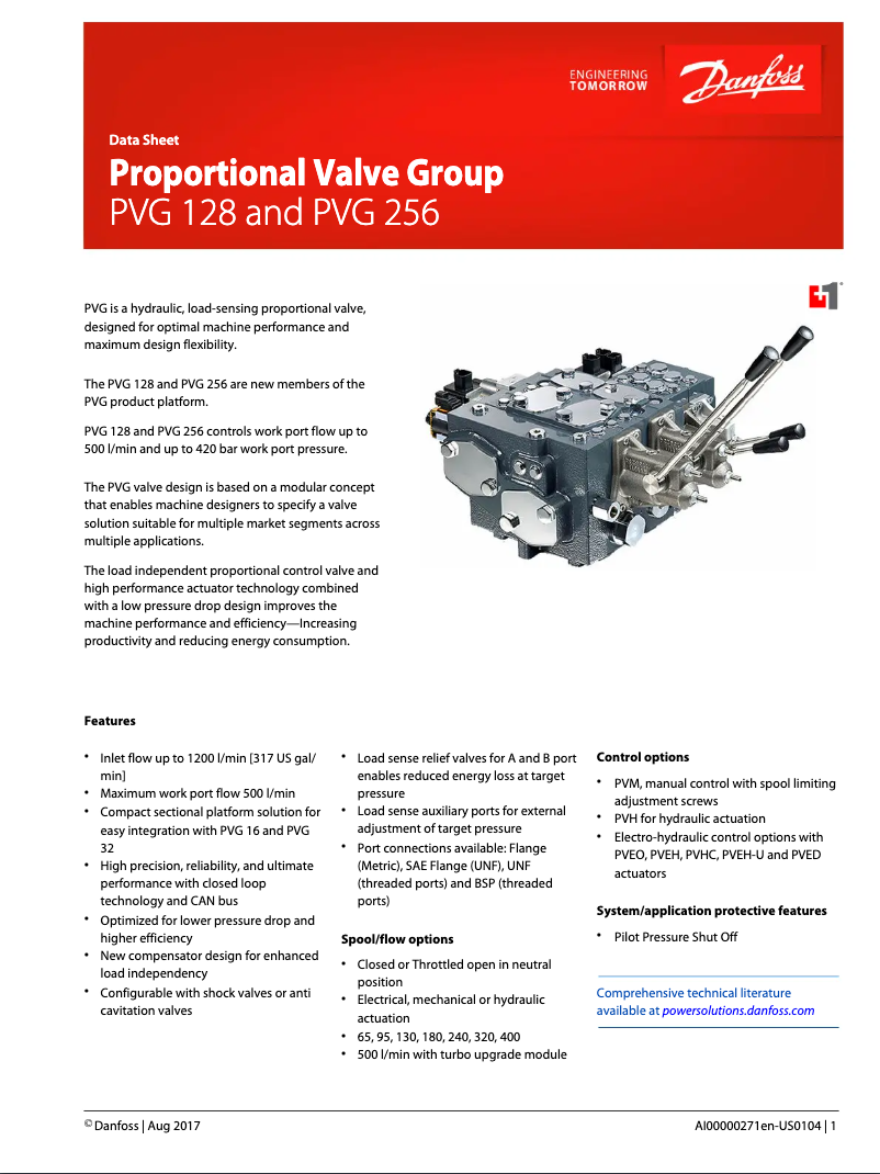Page 1 of the manual Technical Sheet Danfoss PVG 128