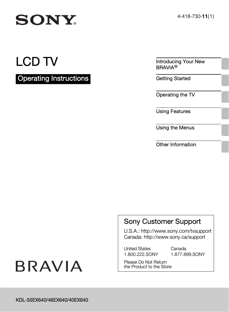 Page 1 of the manual User Manual Sony Bravia KDL-46EX640