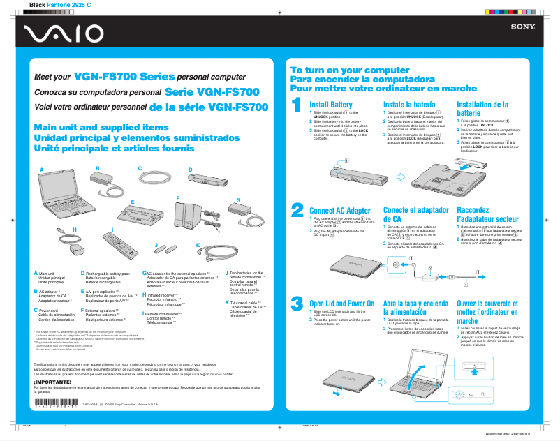 Page 1 of the manual Installation Guide Sony Vaio VGN-FS745P