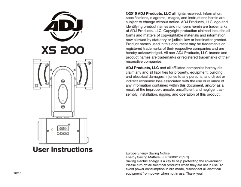 Page 1 of the manual User Manual Adj XS 200