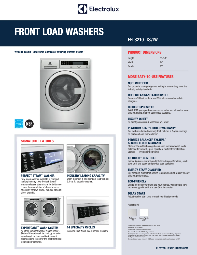 Page 1 of the manual Technical Sheet Electrolux EFLS210TIS