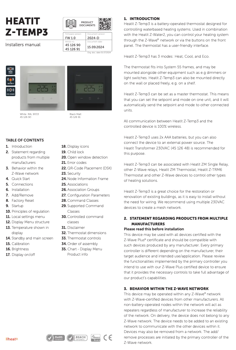 First page image of the manual for Z-Temp3