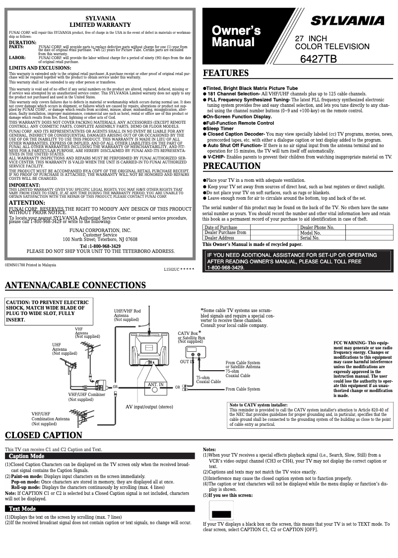 Page 1 of the manual User Manual Sylvania 6427TB