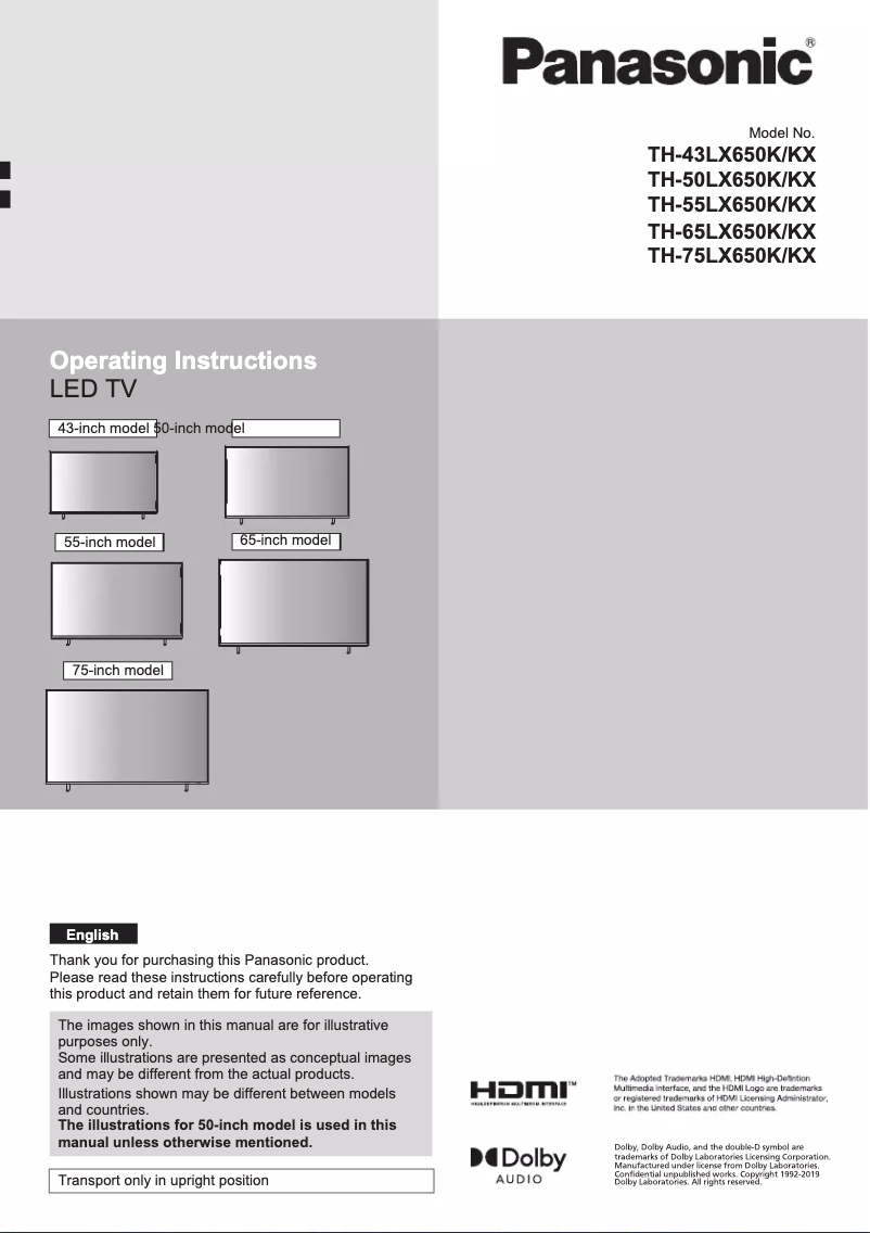 First page image of the manual for TH-65LX650K