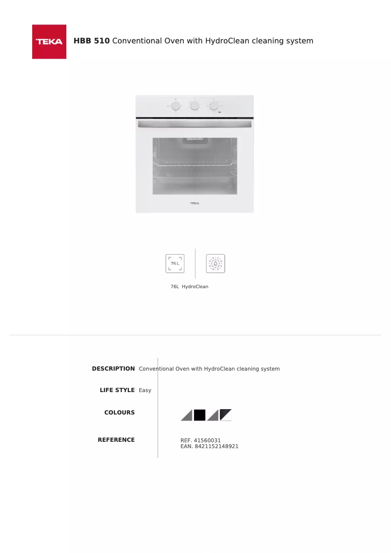 Page 1 of the manual Technical Sheet Teka HBB 510