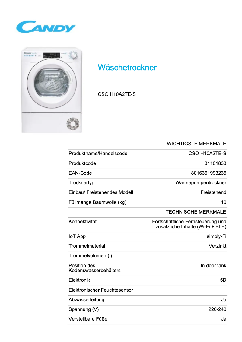 First page image of the manual for CSO H10A2TE-S