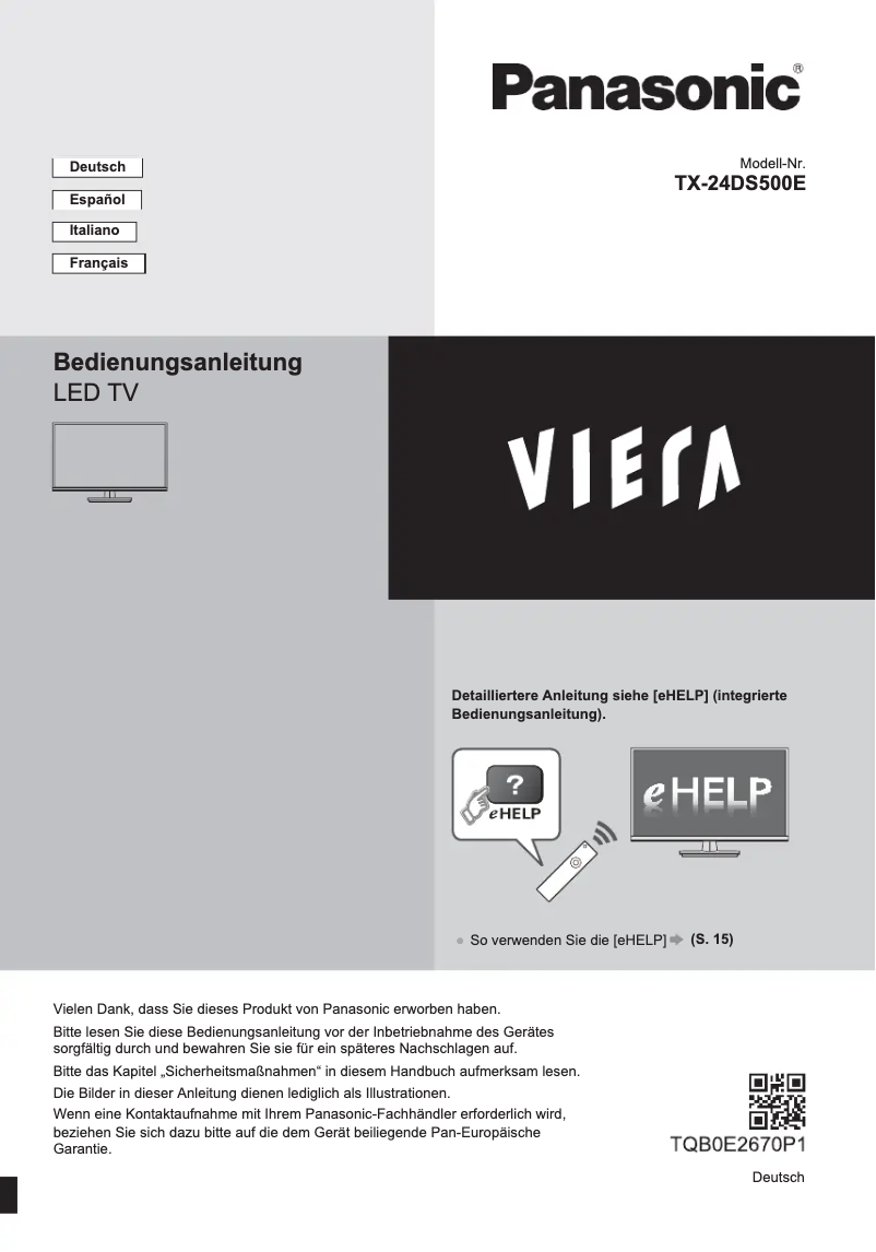 Page 1 of the manual Quick Start Guide Panasonic Viera TX-24DS500E