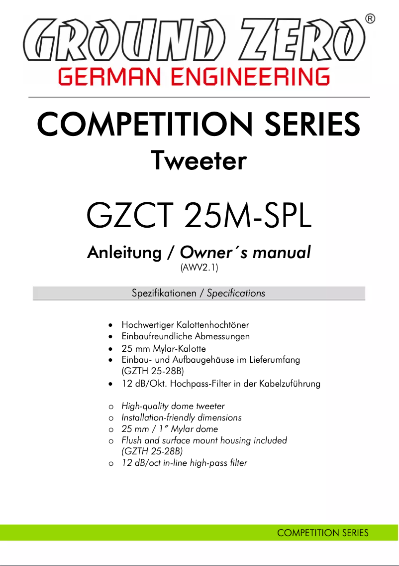 First page image of the manual for GZCT 25M-SPL