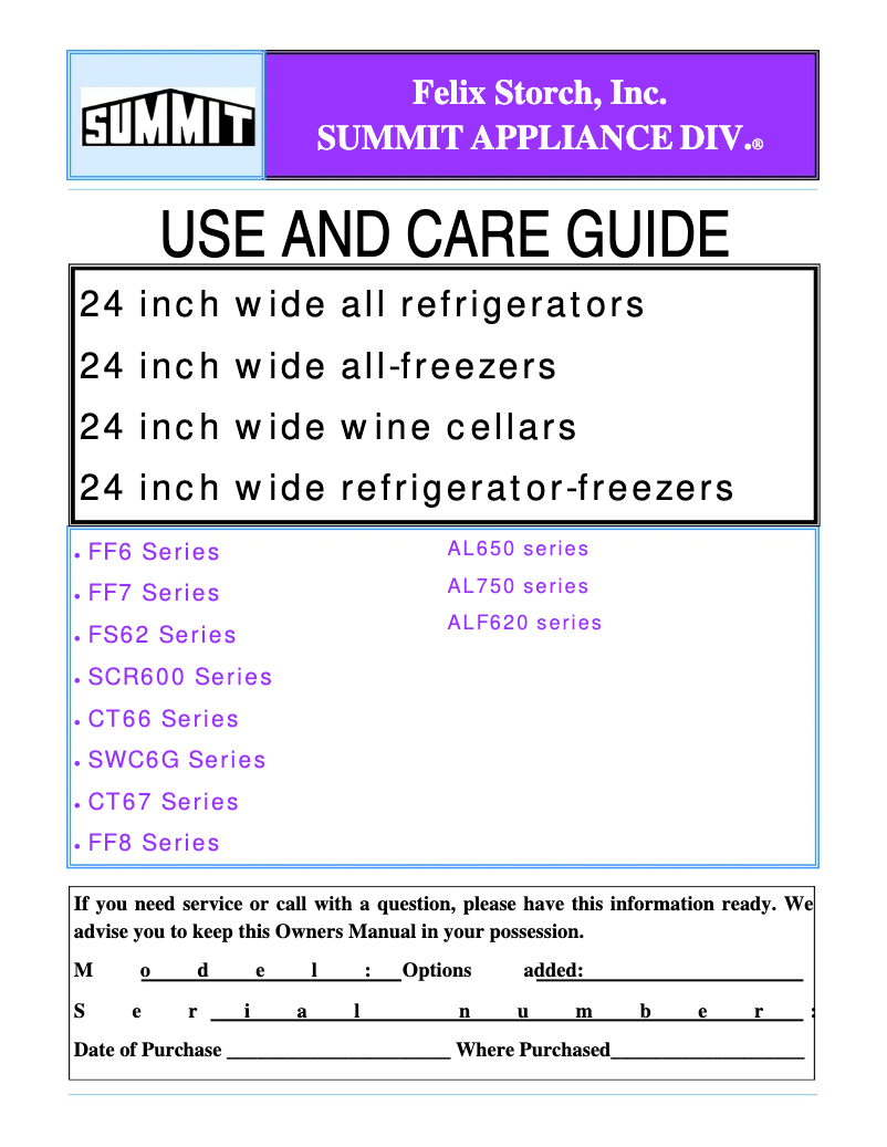 Page 1 of the manual User Manual Summit FF6LBISSHV