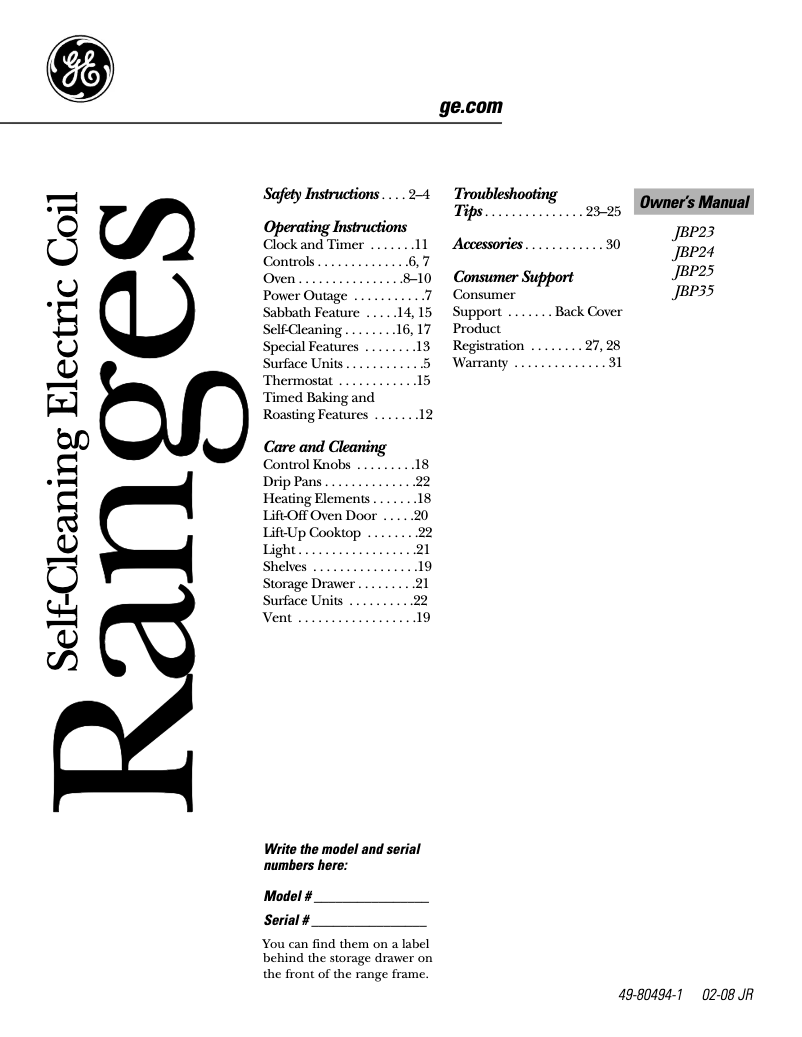 First page image of the manual for JBP35DJBB