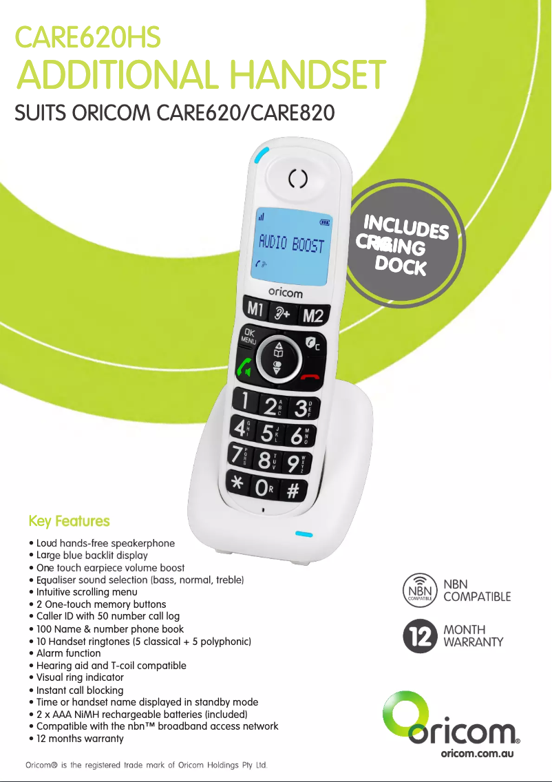 Page 1 de la notice Fiche technique Oricom CARE620HS