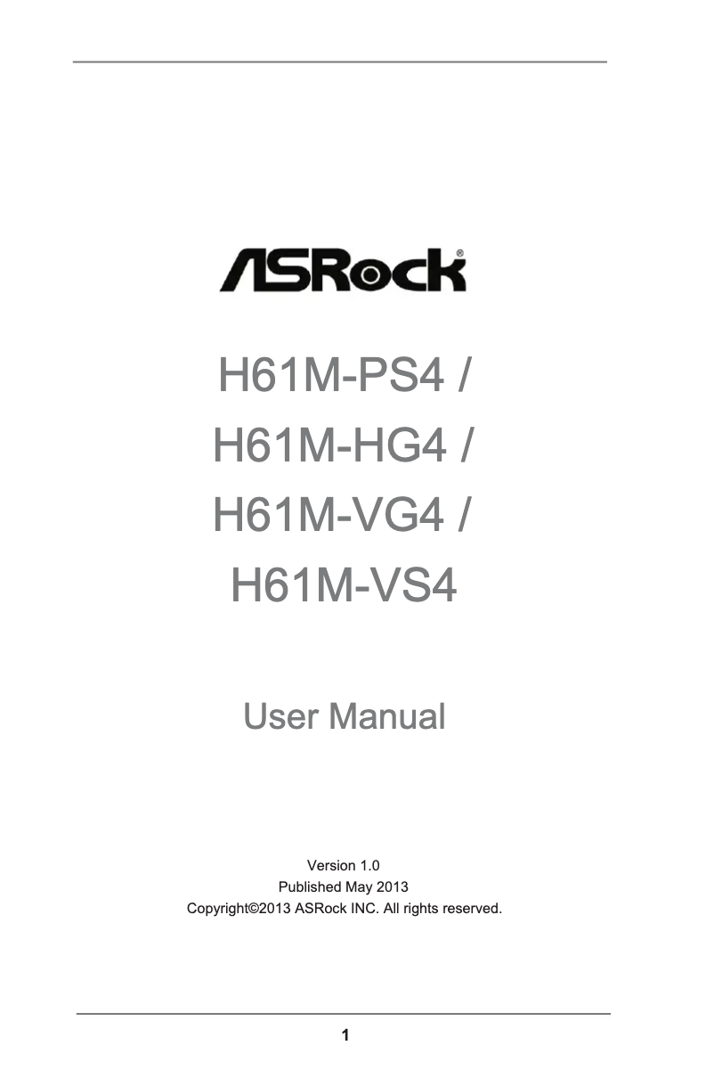 First page image of the manual for H61M-HG4