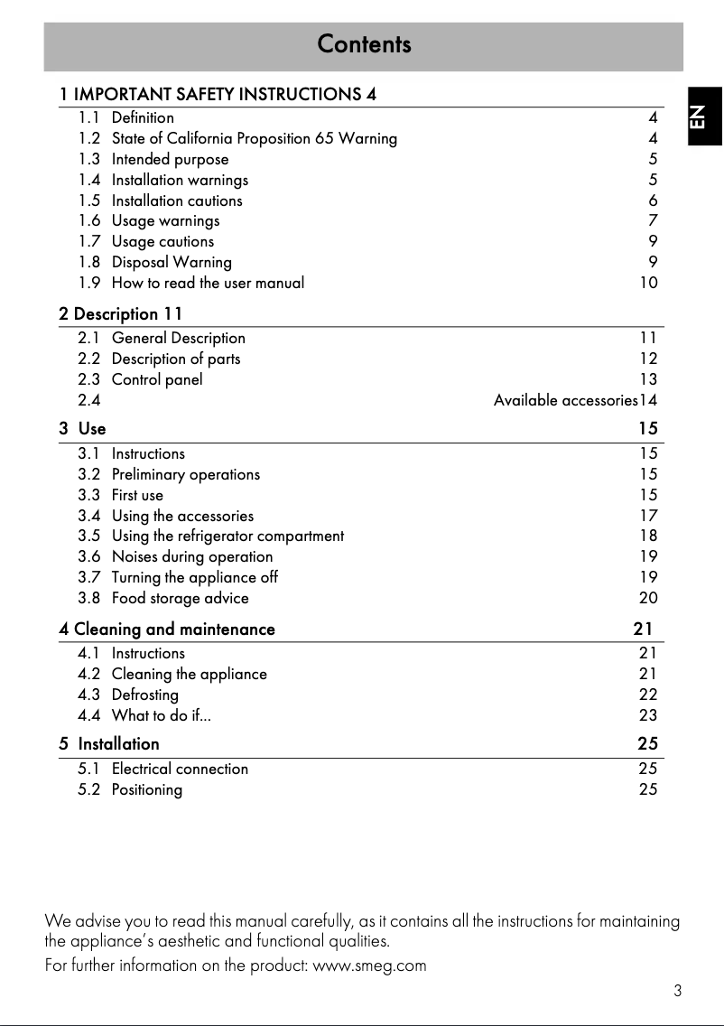 Page 1 of the manual User Manual Smeg FAB10ULCR3