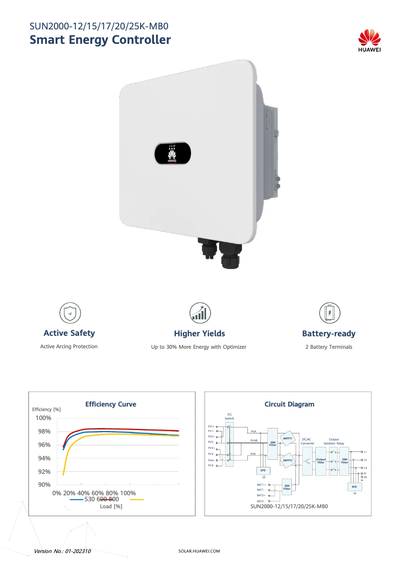 Page 1 of the manual Technical Sheet Huawei SUN2000