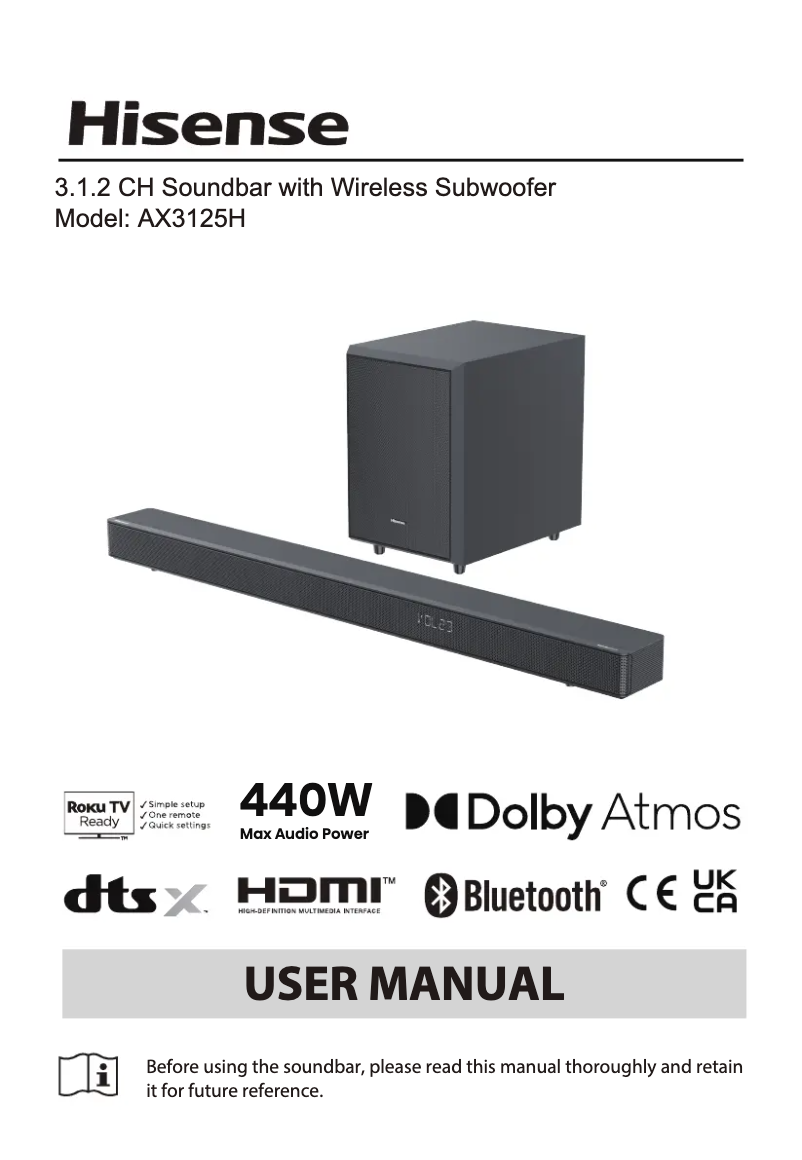 Page 1 of the manual User Manual Hisense AX3125H